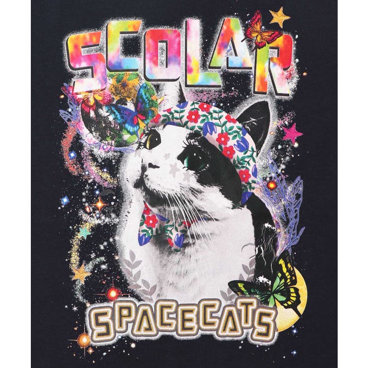 宇宙ネコ柄バイカラー切替ワンピース[品番：SRSW0000016]｜ScoLar