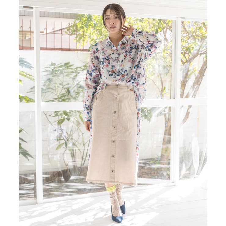 scolar スカラー　151627：蝶ネコ・小花柄 異素材切替プリーツスカート 蝶ネコ・小花柄 異素材切替プリーツスカート[品番：SRSW0000020