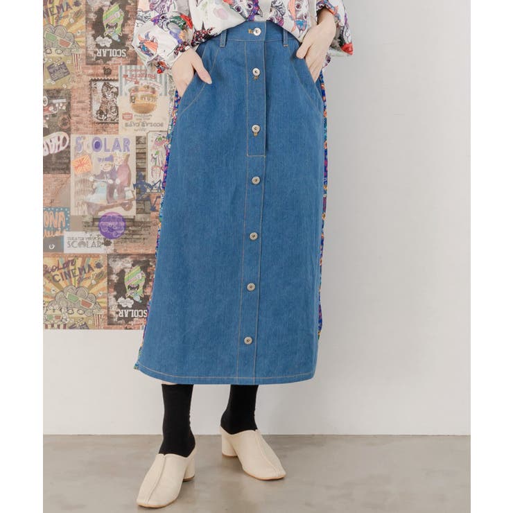 ねこ娘様　まとめ　スカラー scolar 花蝶柄　デニムリメイク風 ねこ娘様まとめスカラー scolar 花蝶柄デニムリメイク風