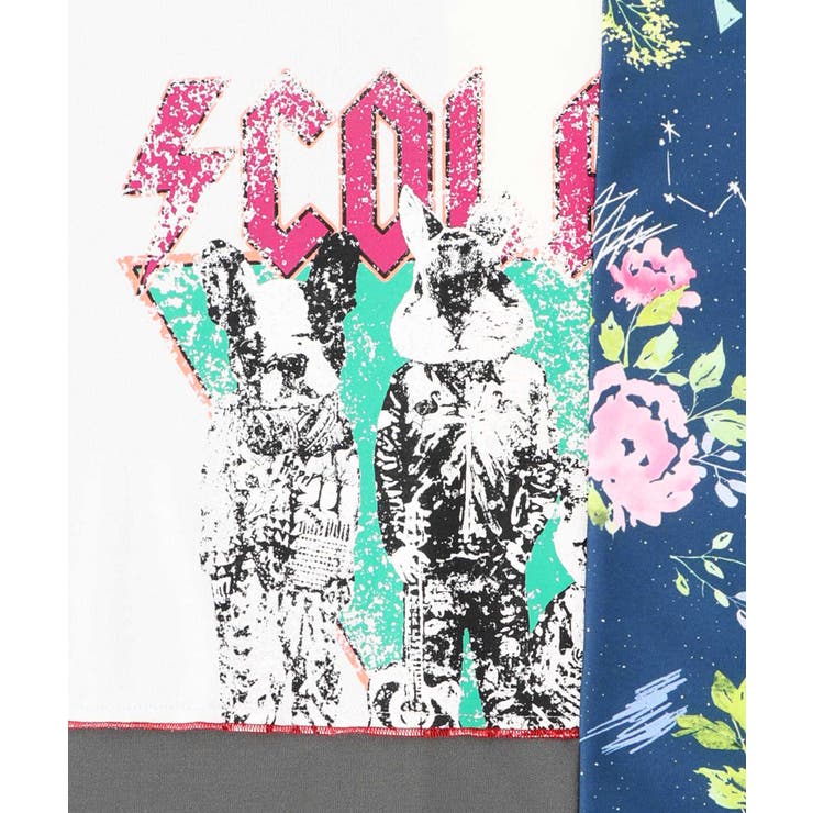 ロック×花柄切替 パッチワーク風ワンピース[品番：SRSW0000026