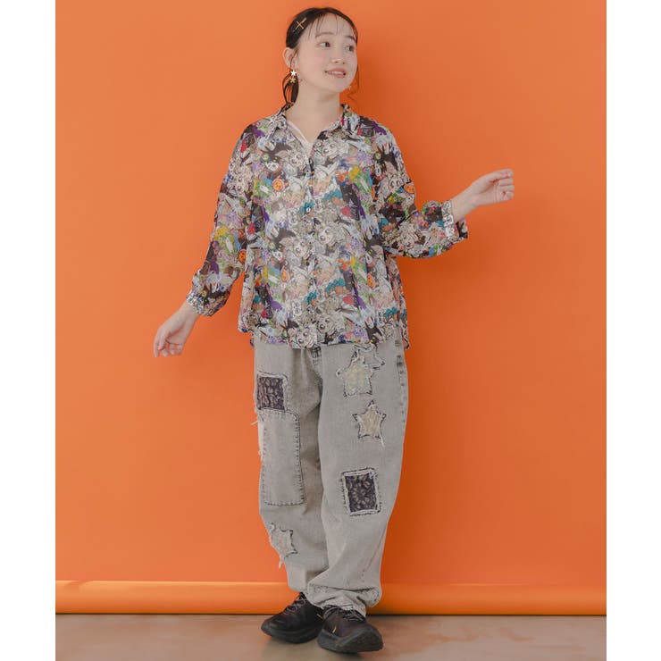 ScoLar - Scolar いろんなネコ・ヒョウ・メルヘン 3柄展開シフォンシャツ いろんなネコ・ヒョウ・メルヘン 3柄展開シフォンシャツ[品番