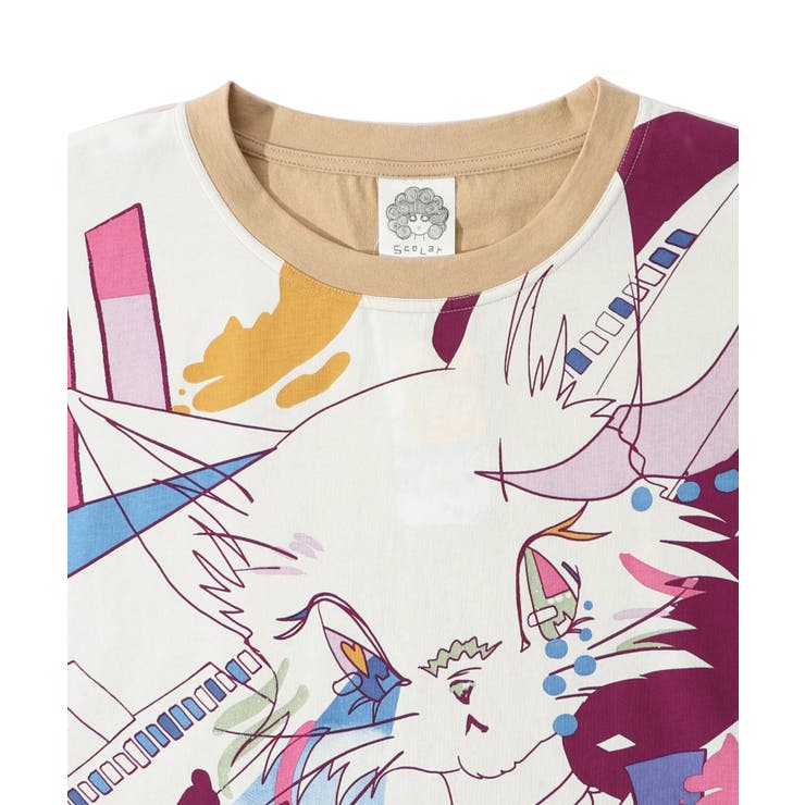 アニメ風ネコ柄 バイカラープルオーバー[品番：SRSW0000035