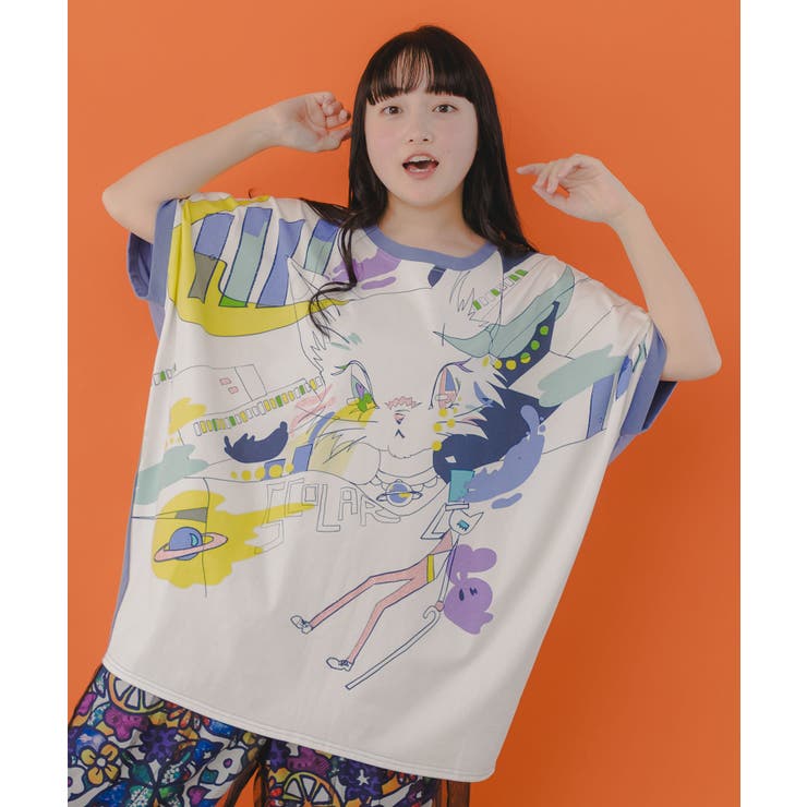 ねこ☆/すのチルBIG服セット×5【小花柄】黒・青・紫・黄・緑 スカラー / チュール重ねメタリック生地 ネコ柄orアップリケ風