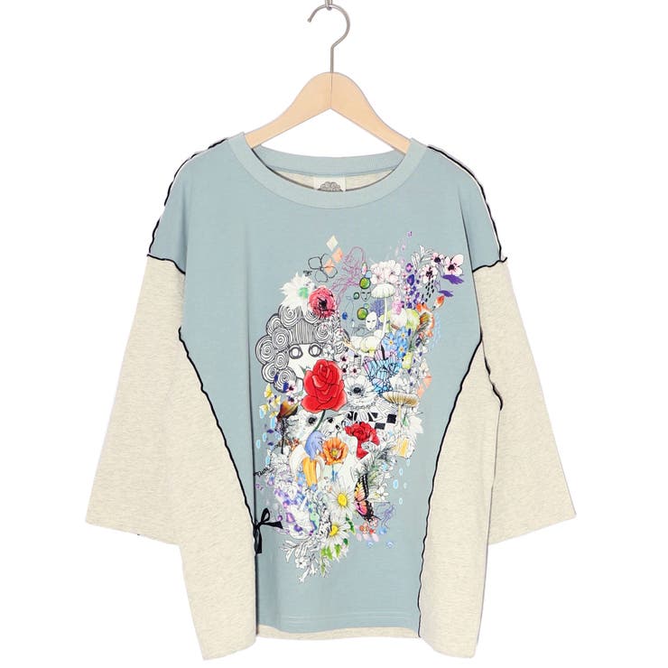 スカラーちゃんと花 バイカラー7分袖Tシャツ[品番：SRSW0000037