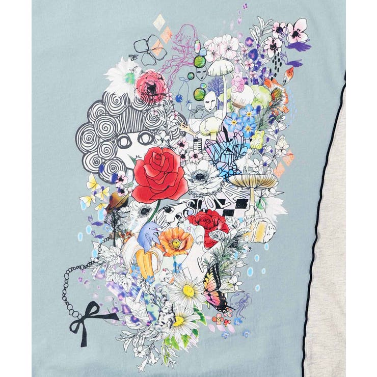 スカラー / スカラーちゃんと花 バイカラー7分袖Tシャツ スカラー ScoLar スカラーちゃんと花 バイカラー7分袖Tシャツ
