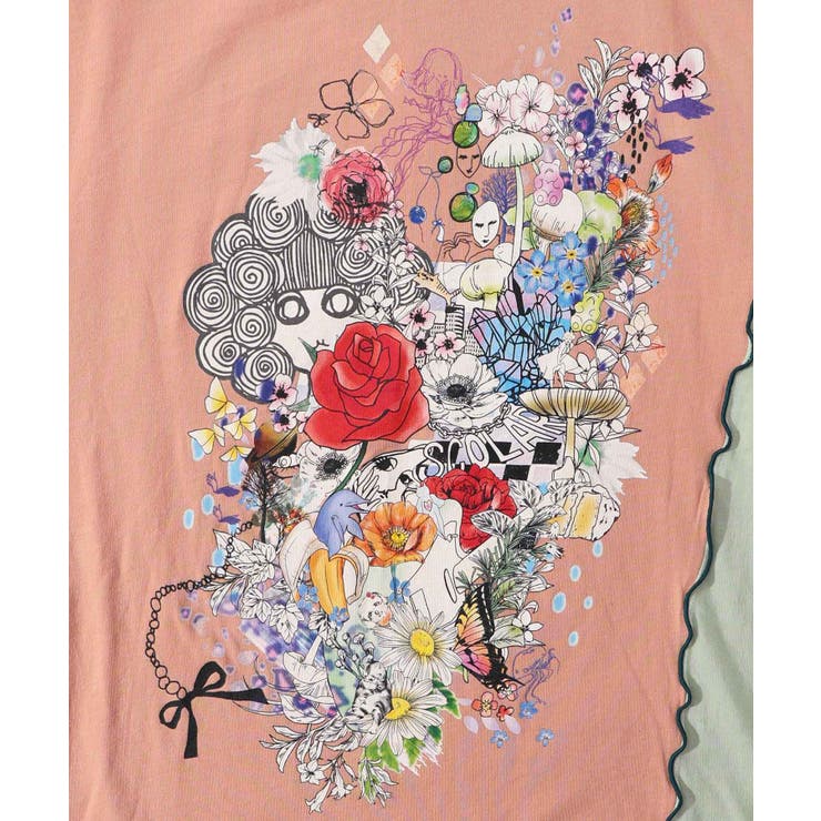 スカラー / スカラーちゃんと花 バイカラー7分袖Tシャツ スカラーちゃんと花 バイカラー7分袖Tシャツ[品番：SRSW0000037