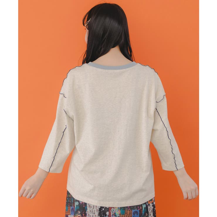 スカラーちゃんと花 バイカラー7分袖Tシャツ[品番：SRSW0000037
