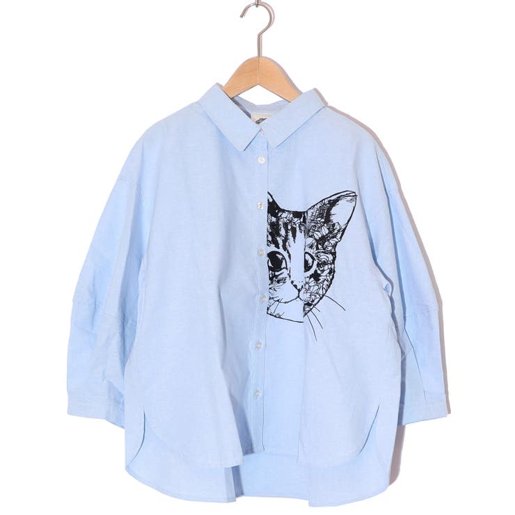 ブラウス シャツ 151669：ネコ柄コットンシャツ レディース ネコ柄コットンシャツ[品番：SRSW0000047]｜ScoLar（スカラー