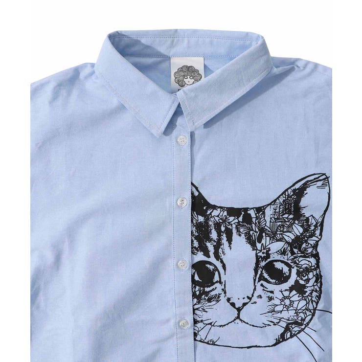 ブラウス シャツ 151669：ネコ柄コットンシャツ レディース 151669：ネコ柄コットンシャツの通販-ScoLar