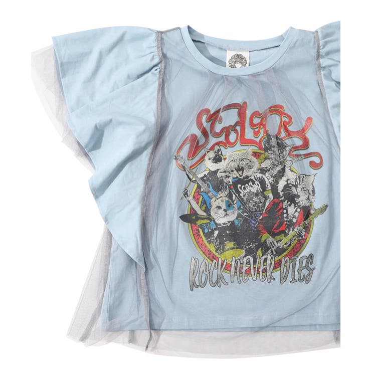 ロックなキャッツ柄 チュール重ねTシャツ[品番：SRSW0000048