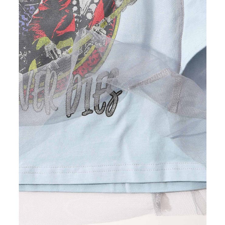 ☆スカラー　151670：ロックなキャッツ柄 チュール重ねTシャツ セール】151670：ロックなキャッツ柄 チュール重ねTシャツ（T