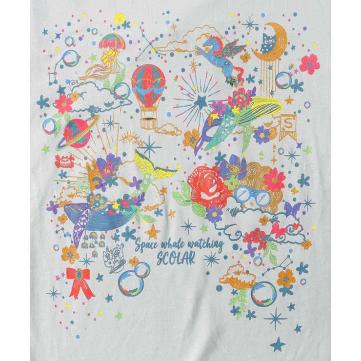 ScoLar - Scolar メルヘンラメプリント チュール切替チュニック スカラー ScoLar メルヘンラメプリント チュール切替チュニック