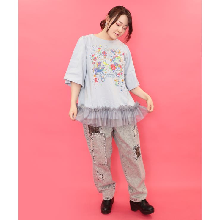 メルヘンラメプリント チュール切替チュニック[品番