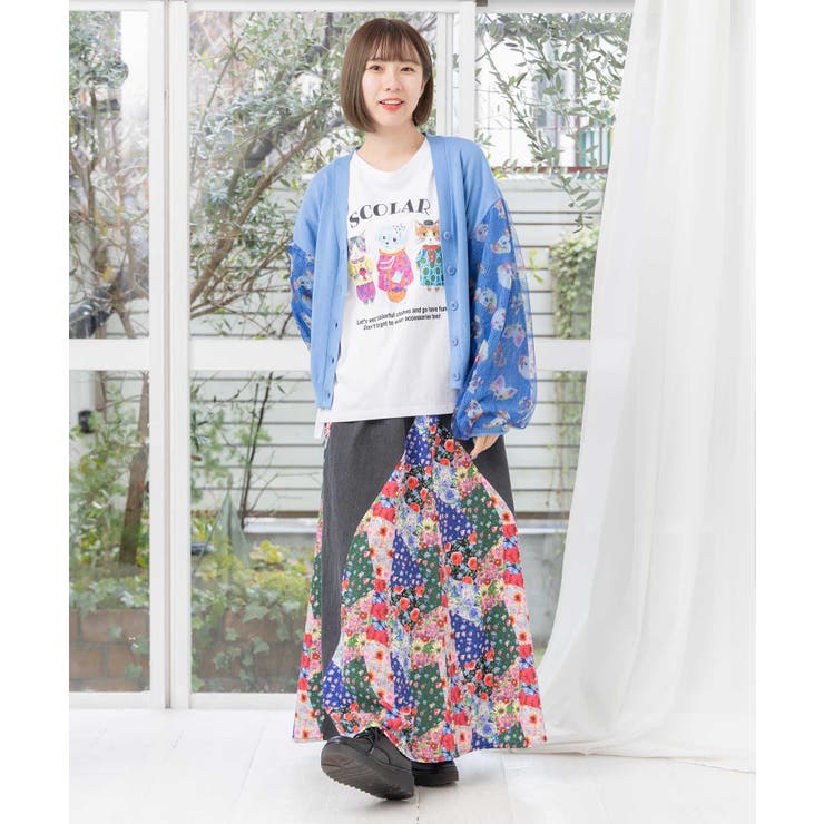 ワンちゃん柄チュール切替カーディガン[品番：SRSW0000051]｜ScoLar