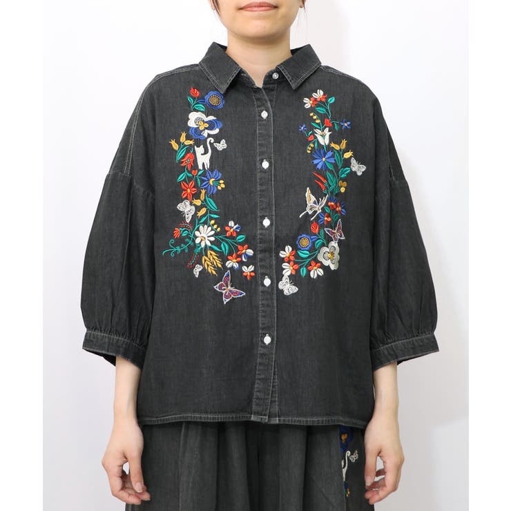 ブラック | 刺繍デニムシャツ | ScoLar