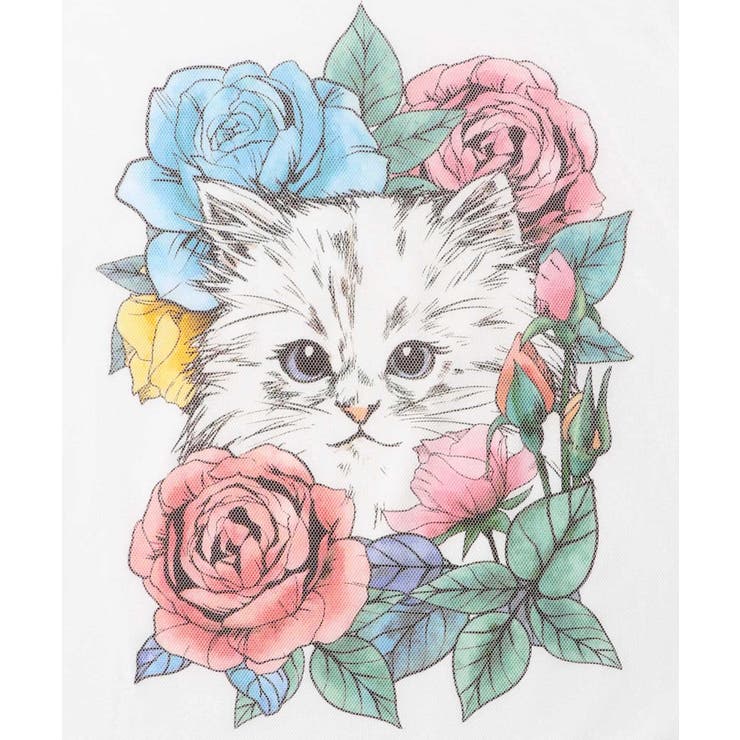 花とネコちゃん柄 チュール重ねプルオーバー[品番：SRSW0000132