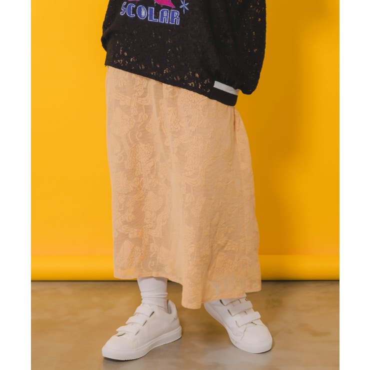 スカラー scolar スカラーグラフィック柄 レース×サテンスカート スカラー ScoLar スカラーグラフィック柄 レース×サテンスカート