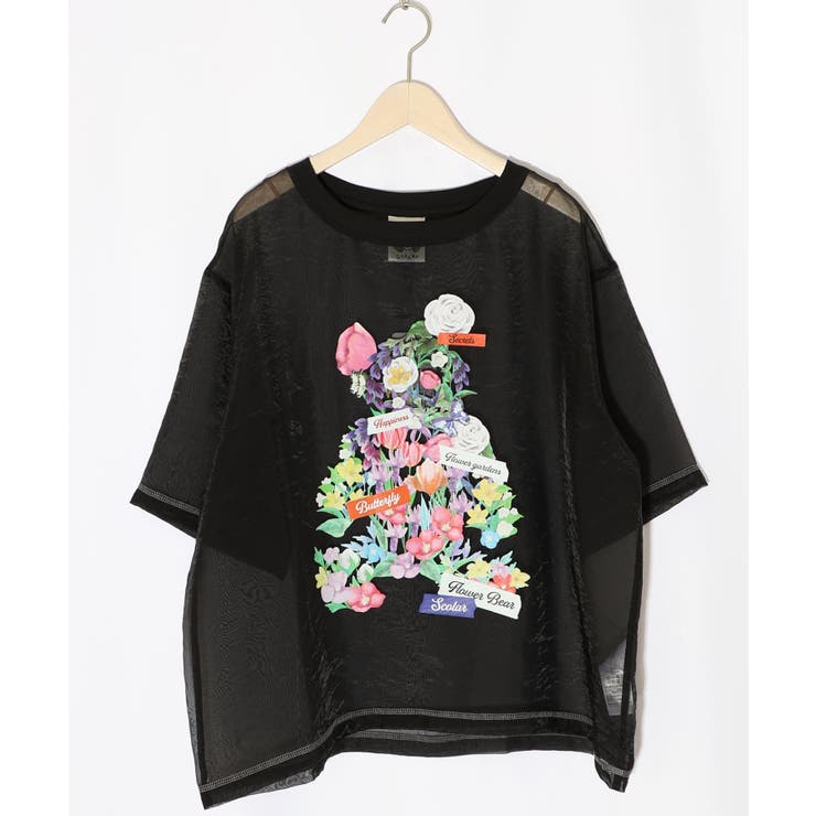 ブラック | クマシルエット花柄シアープルオーバー | ScoLar