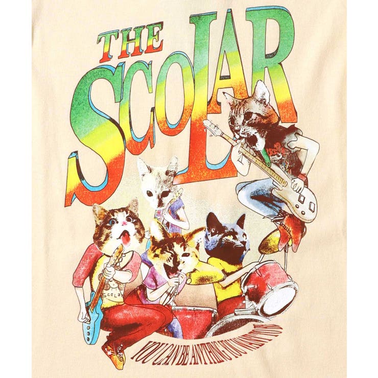 Tシャツ SALE ScoLar スカラー 152664 ネコ×ロック柄 メッシュ切替Tシャツ トップス カジュアル ガーリー 猫 原宿系 個性的 ポイント ScoLar Tシャツ SALE スカラー 152664 ネコ×ロック柄 メッシュ