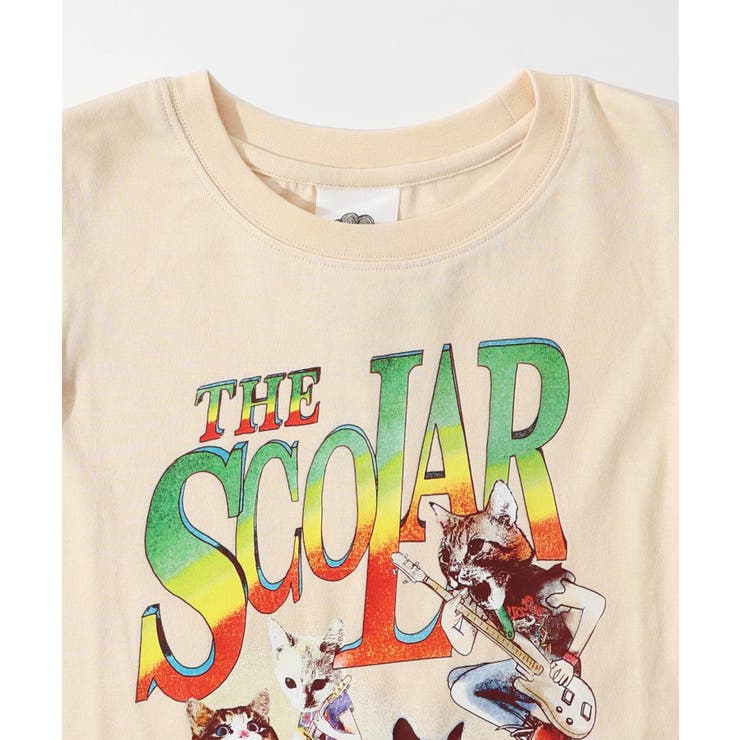 Tシャツ SALE ScoLar スカラー 152664 ネコ×ロック柄 メッシュ切替Tシャツ トップス カジュアル ガーリー 猫 原宿系 個性的 ポイント 152664_ccee9276e852ee8f3862655