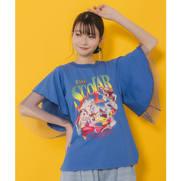 ネコ×ロック柄 メッシュ切替Tシャツ[品番：SRSW0000103]｜ScoLar