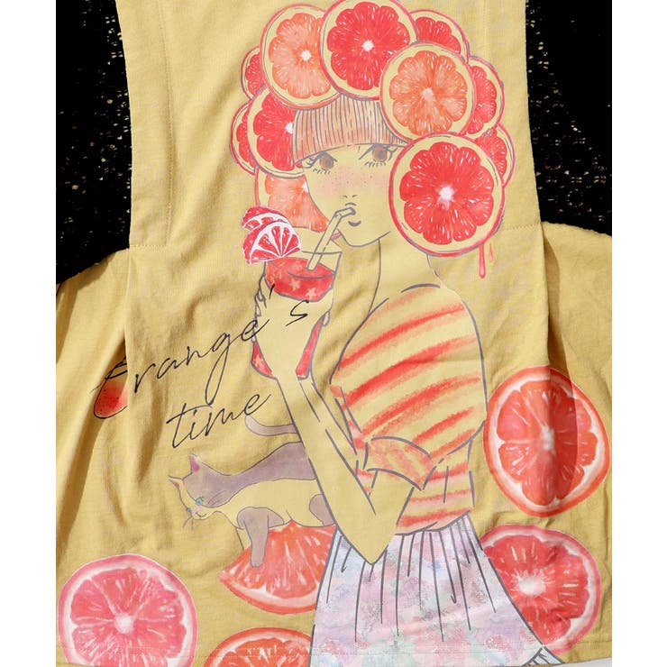 オレンジスカラーちゃん 柄レース袖Tシャツ[品番：SRSW0000172