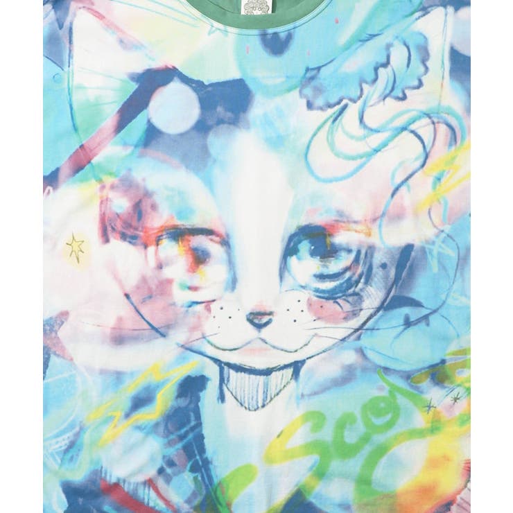 ねこ☆/すのチルBIG服セット×5【小花柄】黒・青・紫・黄・緑 BIGネコ柄メロウステッチチュニック[品番：SRSW0000105]｜ScoLar