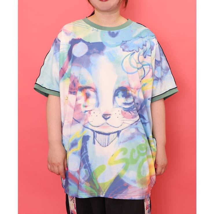 スカラー ScoLar キングネコちゃん チュニック 新品 猫 ネコ Tシャツ スカラー ScoLar キングネコちゃんプリントチュニック （グレー