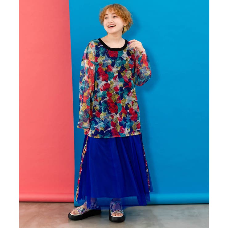 タンクトップ付 花柄メッシュプルオーバー[品番：SRSW0000109