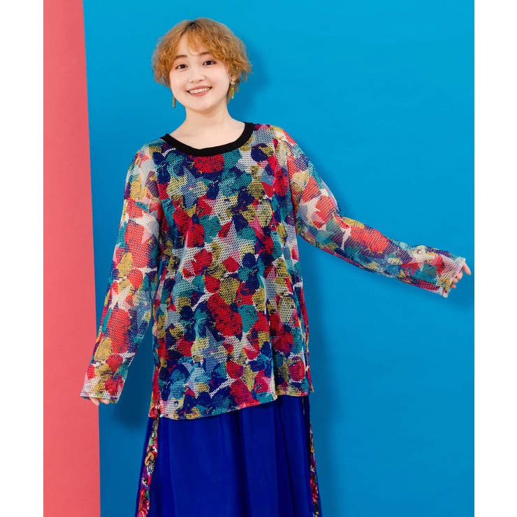 タンクトップ付 花柄メッシュプルオーバー[品番：SRSW0000109