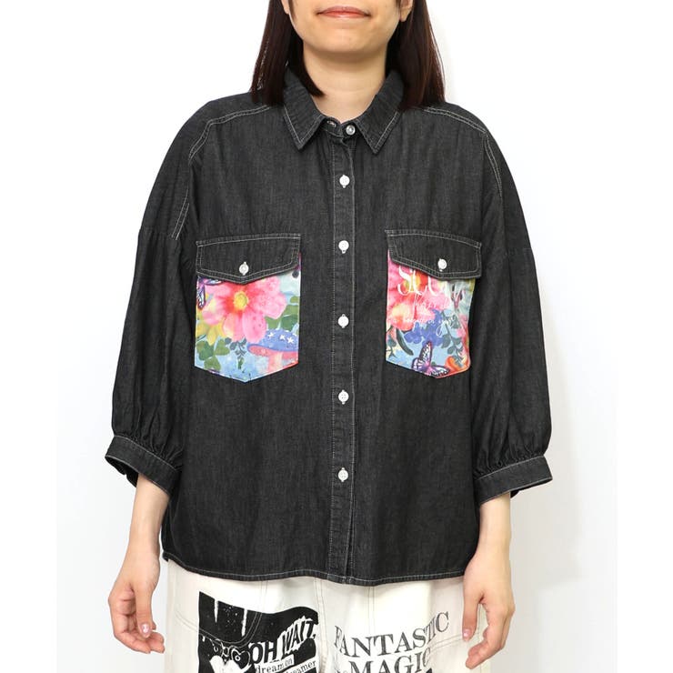 花柄ポケット付 デニムシャツ[品番：SRSW0000111]｜ScoLar