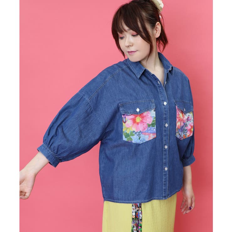 イズスカラー　デニムジャケット　異素材　切り替え　花柄　ツイード haruka's select-花柄デニムジャケット| own it(オウンイット