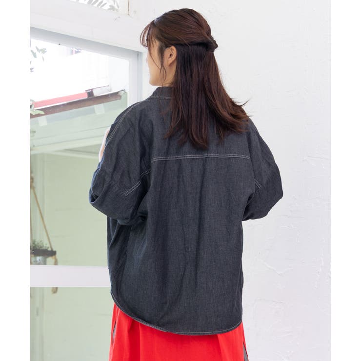 花柄ポケット付 デニムシャツ[品番：SRSW0000111]｜ScoLar