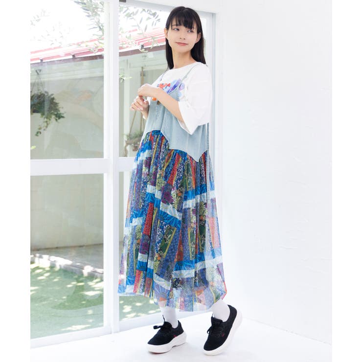スカラー総柄デニム切替キャミワンピ[品番：SRSW0000185]｜ScoLar