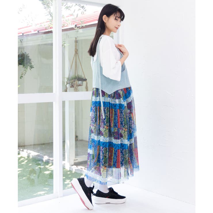 ヒス、カラフル総柄キャミ更にお値下げ！！ スカラー総柄デニム切替キャミワンピ[品番：SRSW0000185]｜ScoLar