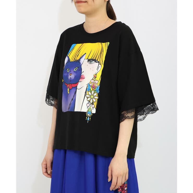 ScoLar スカラー ネコと女の子の自撮り柄 レース 切替 Tシャツ 夏 レディース 半袖 おしゃれ 綿 カットソー 楽天市場】ScoLar スカラー ネコと女の子の自撮り柄 レース 切替