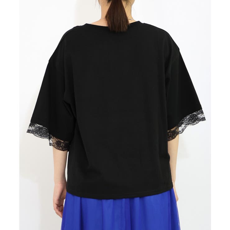 tシャツ 152705：ネコと女の子の自撮り柄 レース切替Tシャツ レディース 152705：ネコと女の子の自撮り柄 レース切替Tシャツの通販-ScoLar
