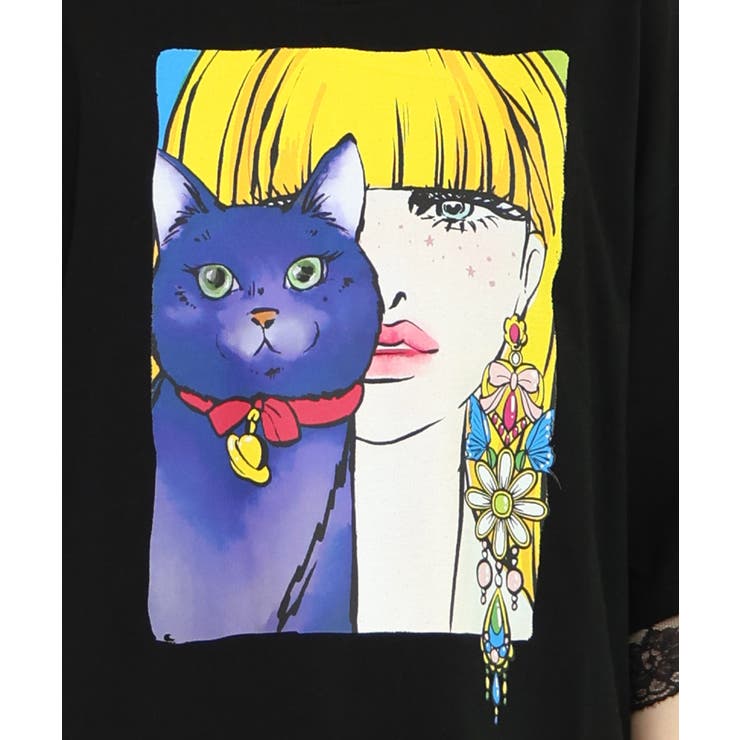スカラー ScoLar ネコと女の子の自撮り柄 レース切替Tシャツ （オフホワイト） 楽天市場】スカラー ScoLar ネコと女の子の自撮り柄 レース切替T