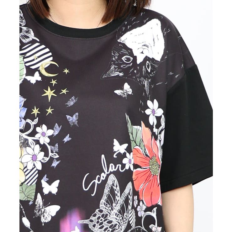 アニマル蝶花柄Tシャツ | ScoLar | 詳細画像2 