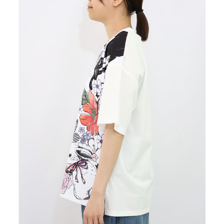 アニマル蝶花柄Tシャツ | ScoLar | 詳細画像5 