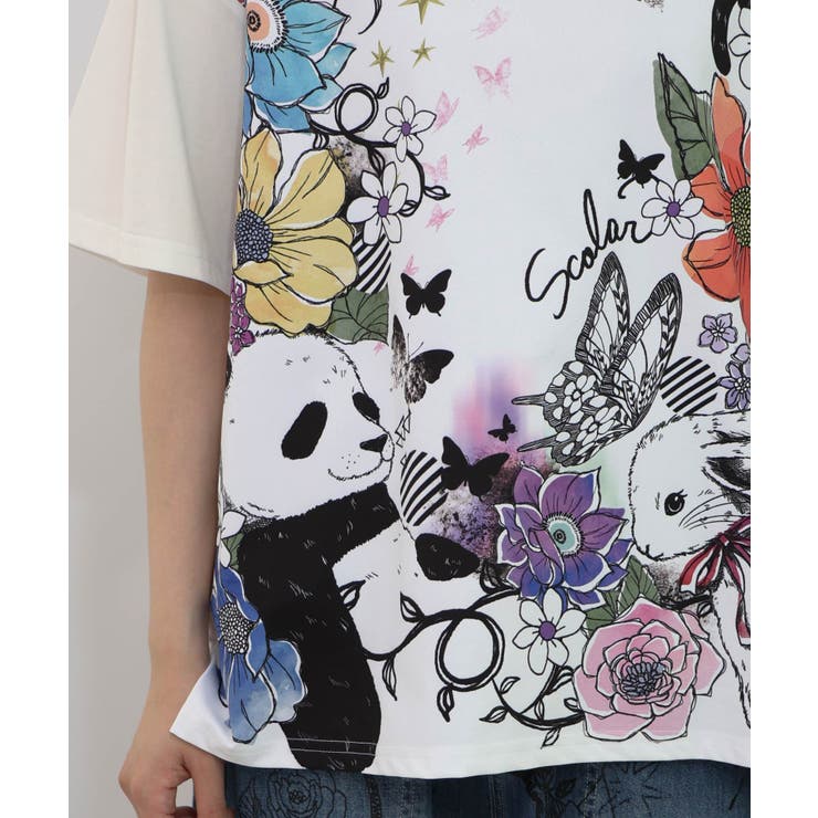 アニマル蝶花柄Tシャツ | ScoLar | 詳細画像6 