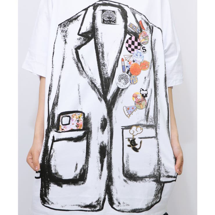 ジャケットトリックアート柄 バッヂ付きチュニック[品番