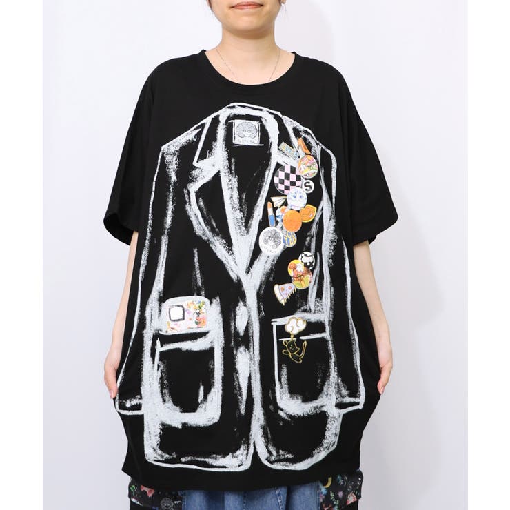 ジャケットトリックアート柄 バッヂ付きチュニック[品番