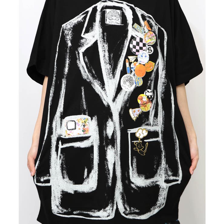 ジャケットトリックアート柄 バッヂ付きチュニック[品番