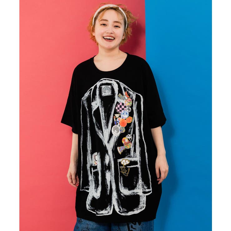 スカラー ScoLar ジャケットトリックアート柄 バッヂ付きチュニック （オフホワイト） ジャケットトリックアート柄 バッヂ付きチュニック[品番