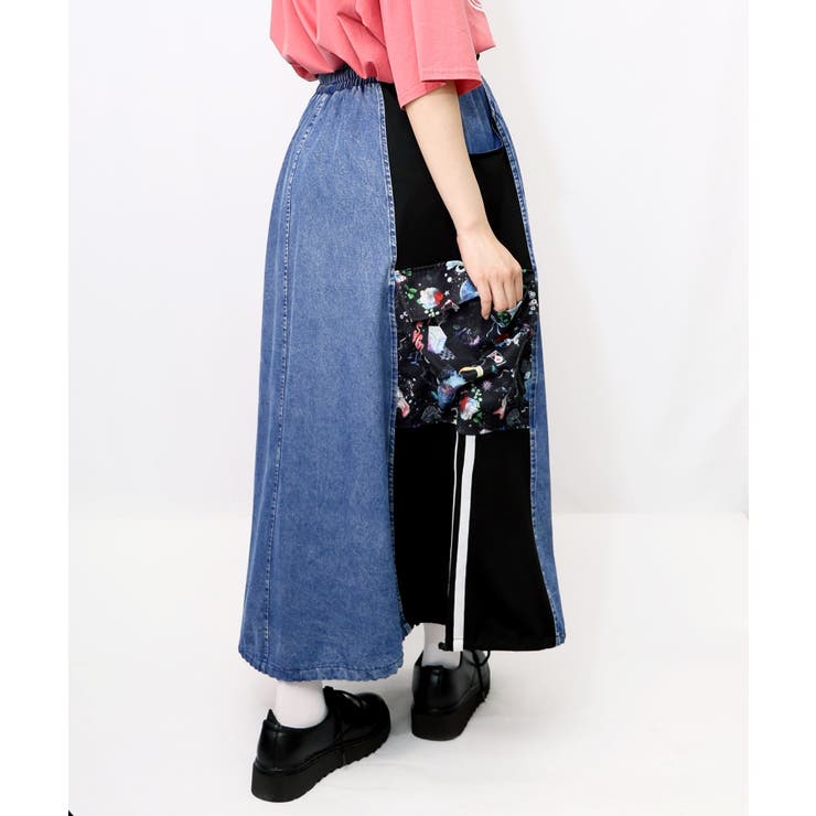 宇宙柄ジャージ切替デニムスカート[品番：SRSW0000189]｜ScoLar