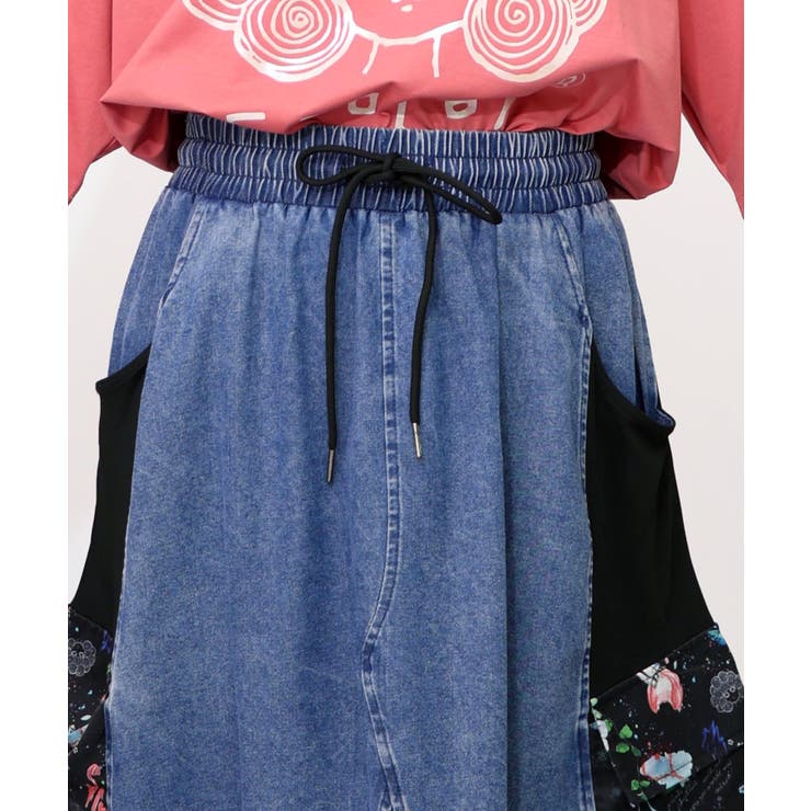 宇宙柄ジャージ切替デニムスカート[品番：SRSW0000189]｜ScoLar