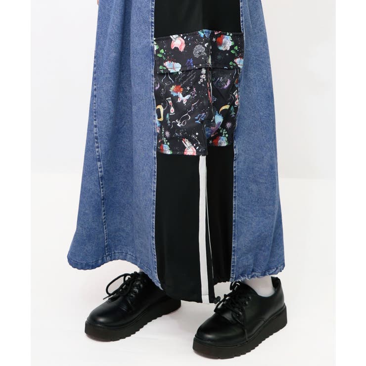 宇宙柄ジャージ切替デニムスカート[品番：SRSW0000189]｜ScoLar