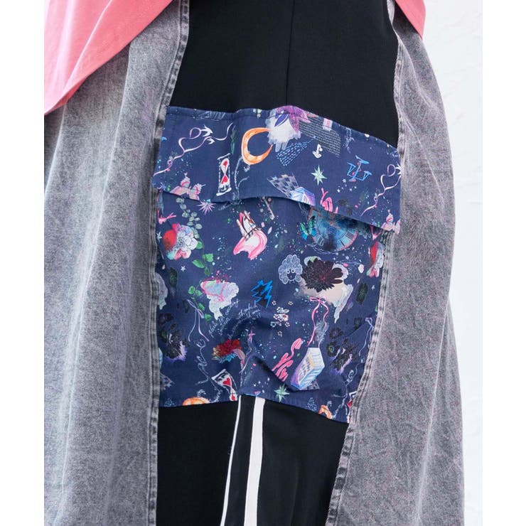 【 スカラー 】　宇宙柄　ジャージ　切り替え　デニム　スカート　美品 宇宙柄ジャージ切替デニムスカート[品番：SRSW0000189]｜ScoLar