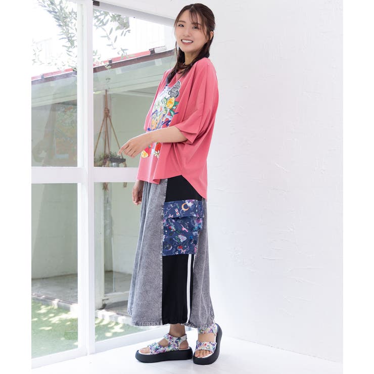 宇宙柄ジャージ切替デニムスカート[品番：SRSW0000189]｜ScoLar